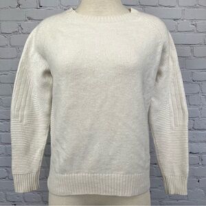 Athleta Wool Cashmere Textured Knit Crewneck Sweater Cream Sz S